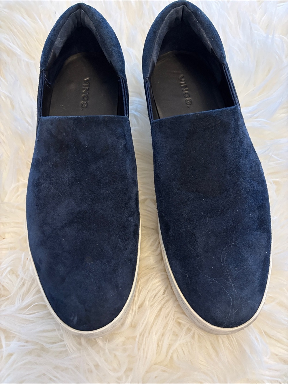 Vince Navy Suede Slip-On Sneakers with White Sole